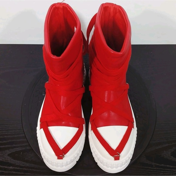 Liliana Richie-1 Cherry Red Chunky Lug Platform High Top Sneaker Boot Sz 8 - Picture 16 of 16